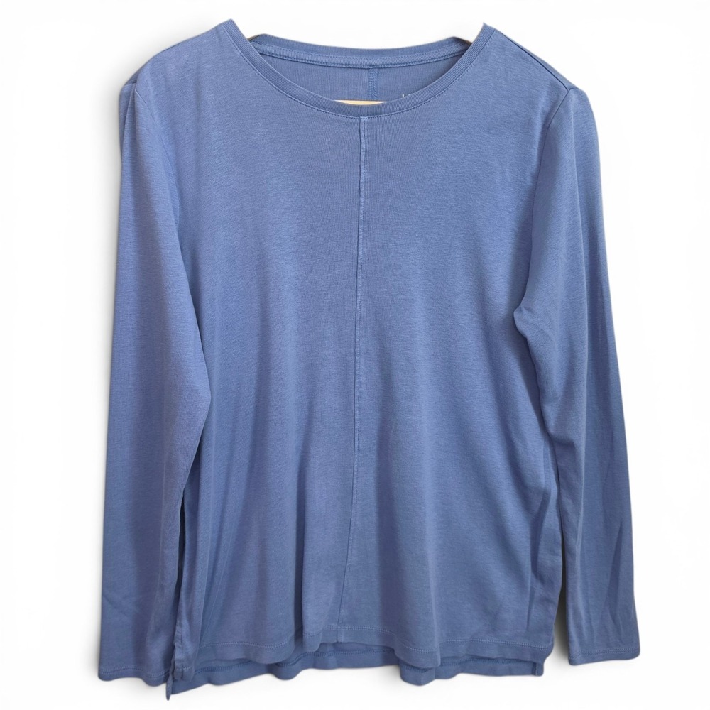 J Jill Top Womens Medium Blue Pima Crew Neck‎ High Low Tee Long Sleeve Casual
